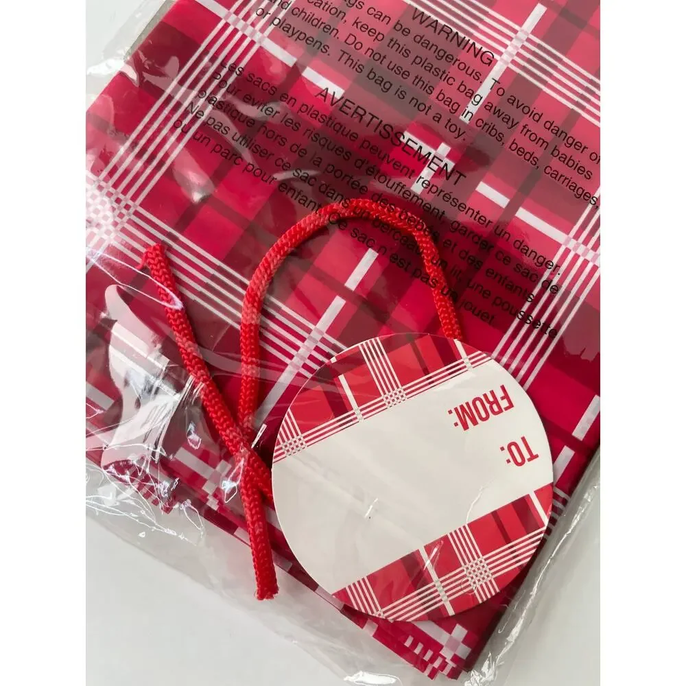 Christmas House Giant Gift Sack Bag 1 bag Plaid Red & White NEW